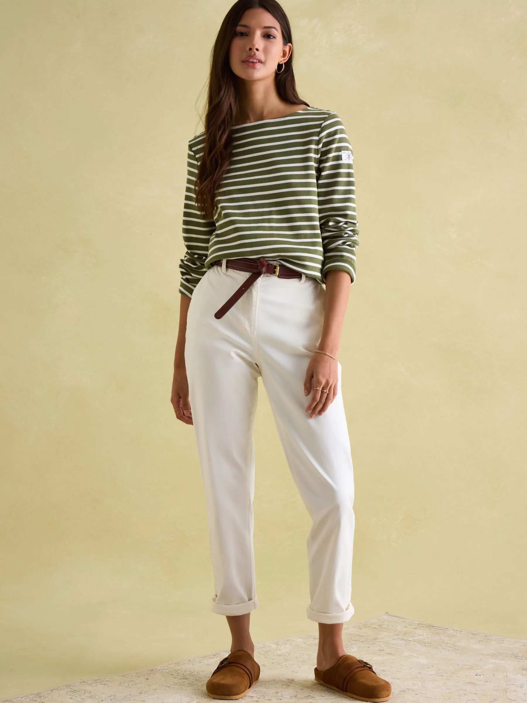 New Harbour Green stripe Boat Neck Breton Top<Joules Outlet
