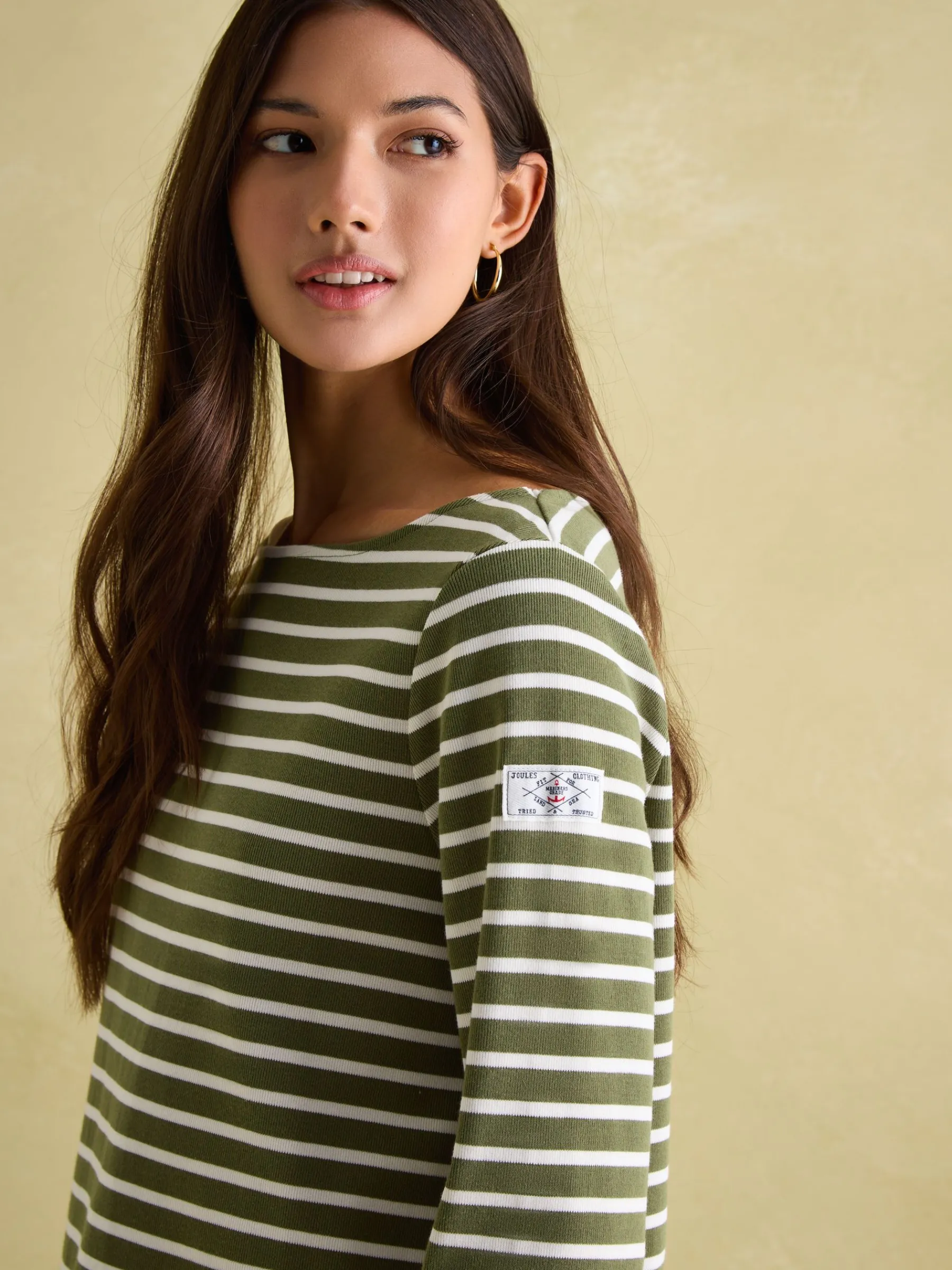 New Harbour Green stripe Boat Neck Breton Top<Joules Outlet