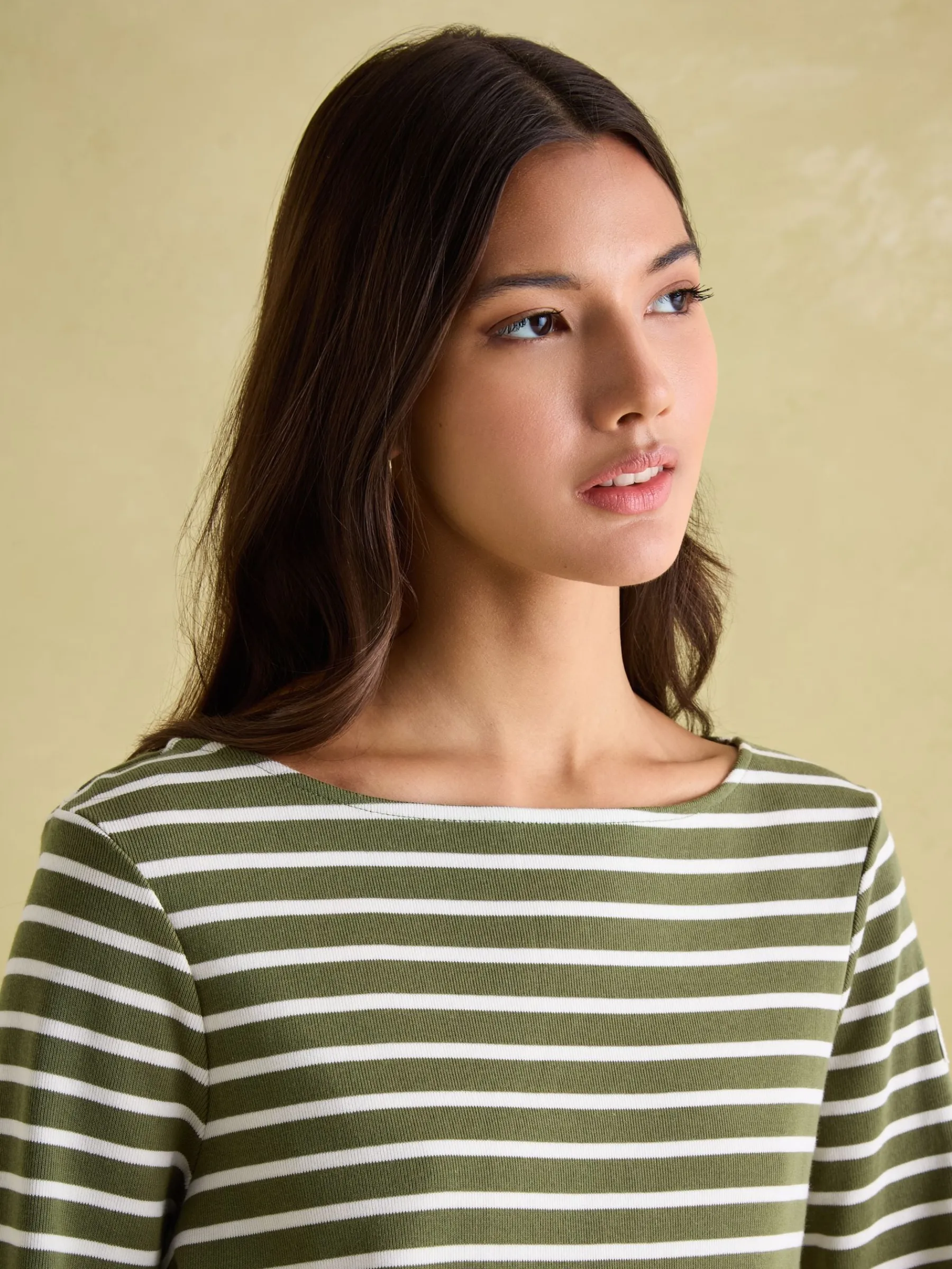New Harbour Green stripe Boat Neck Breton Top<Joules Outlet