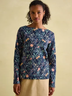 New Harbour Navy floral Boat Neck Breton Top<Joules Sale
