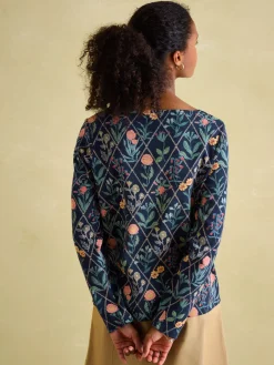 New Harbour Navy floral Boat Neck Breton Top<Joules Sale