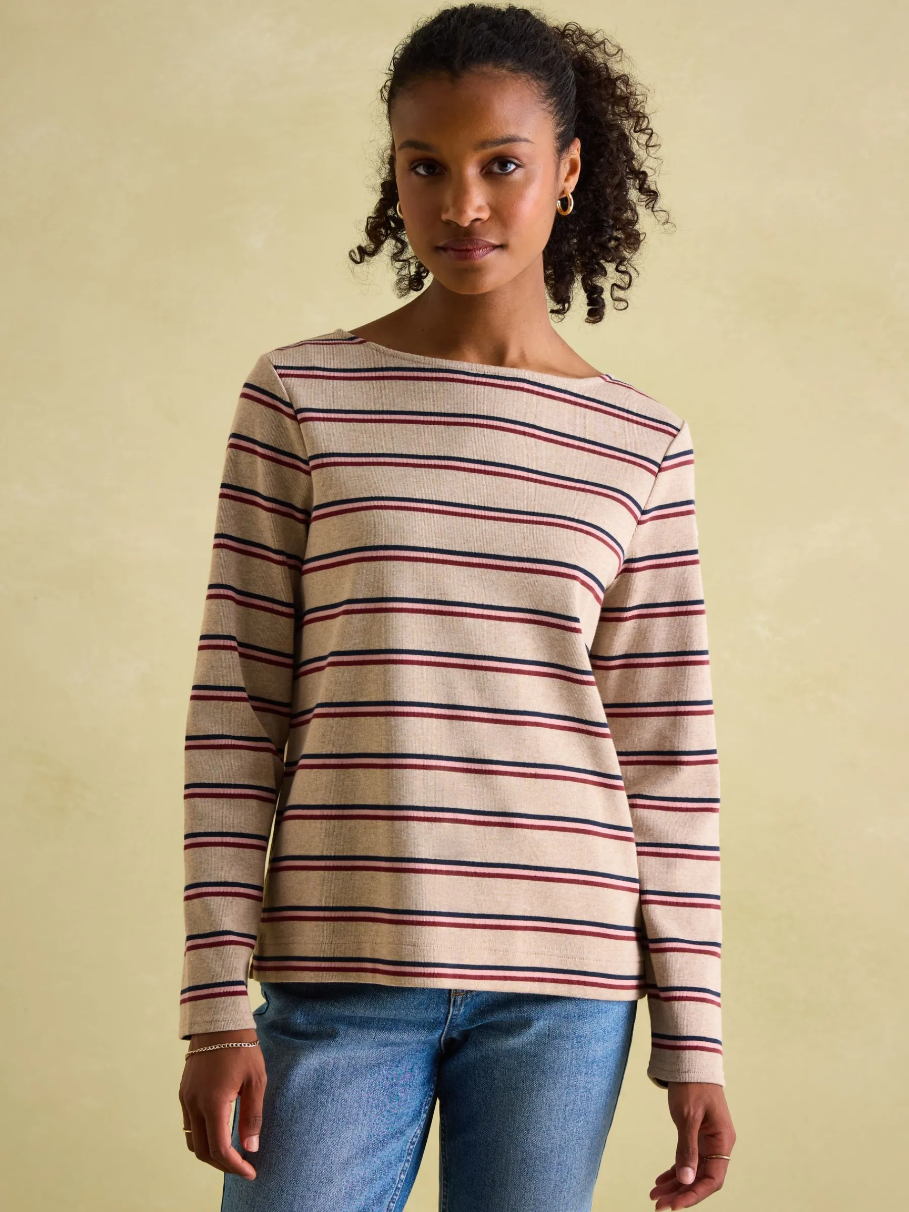 New Harbour Oat multi Boat Neck Breton Top<Joules