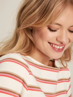 New Harbour Pink & Tan Striped Boat Neck Breton Top<Joules New