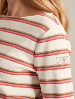 New Harbour Pink & Tan Striped Boat Neck Breton Top<Joules New