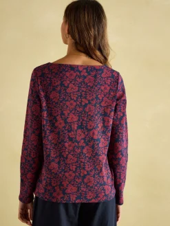 New Harbour Red Floral Boat Neck Breton Top<Joules Clearance