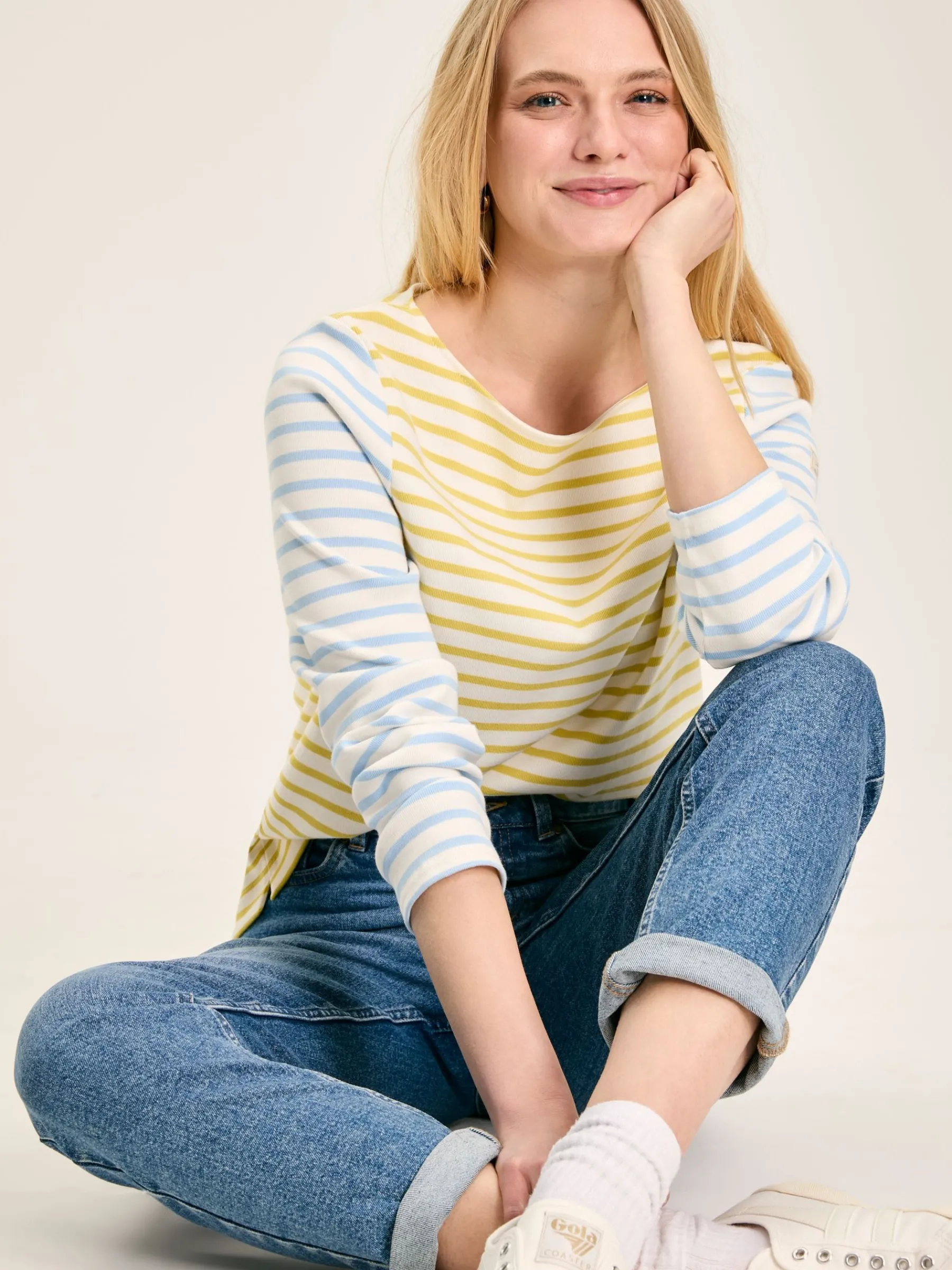 New Harbour Yellow & Blue Striped Boat Neck Breton Top<Joules Hot