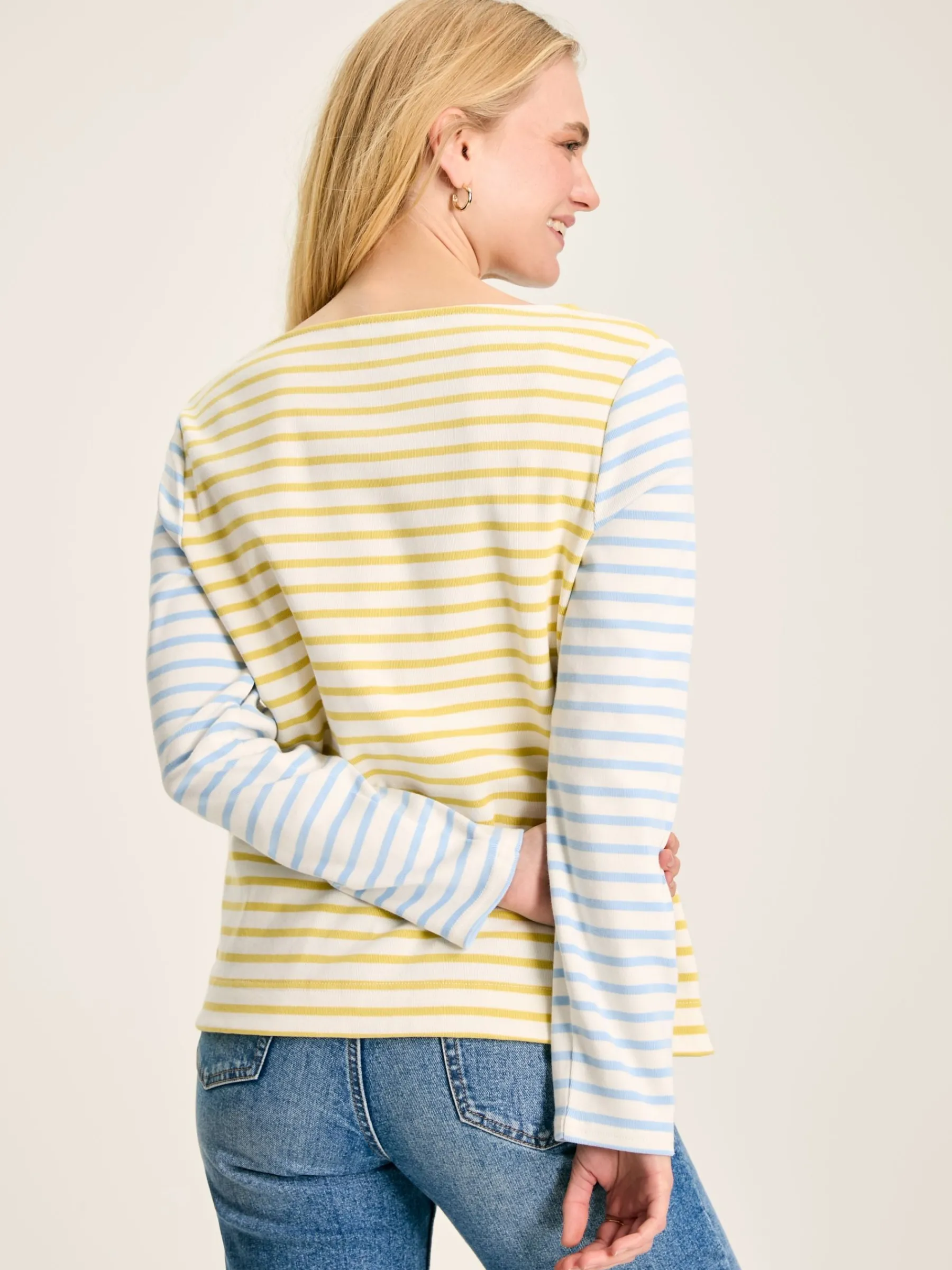 New Harbour Yellow & Blue Striped Boat Neck Breton Top<Joules Hot