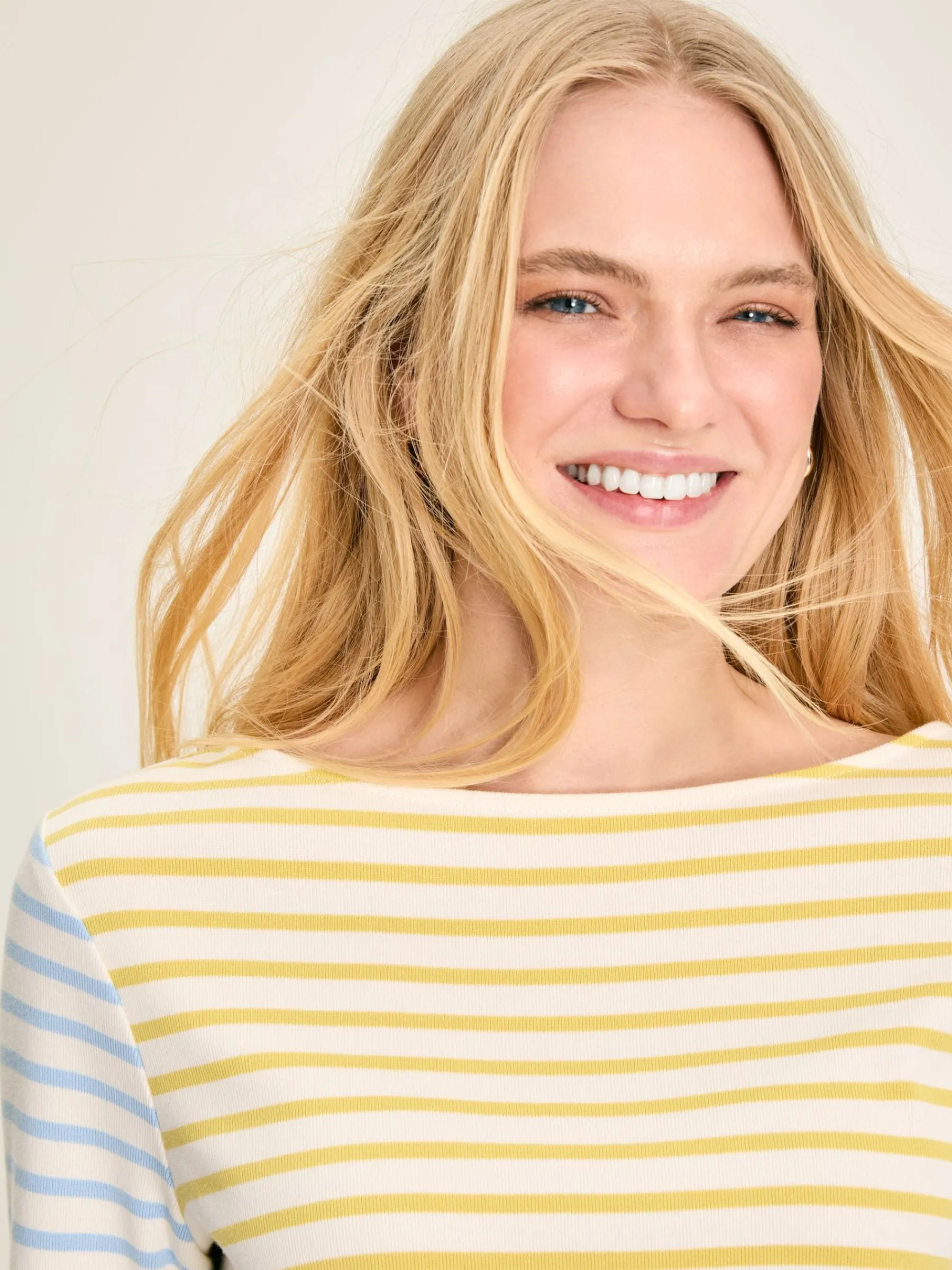 New Harbour Yellow & Blue Striped Boat Neck Breton Top<Joules Hot