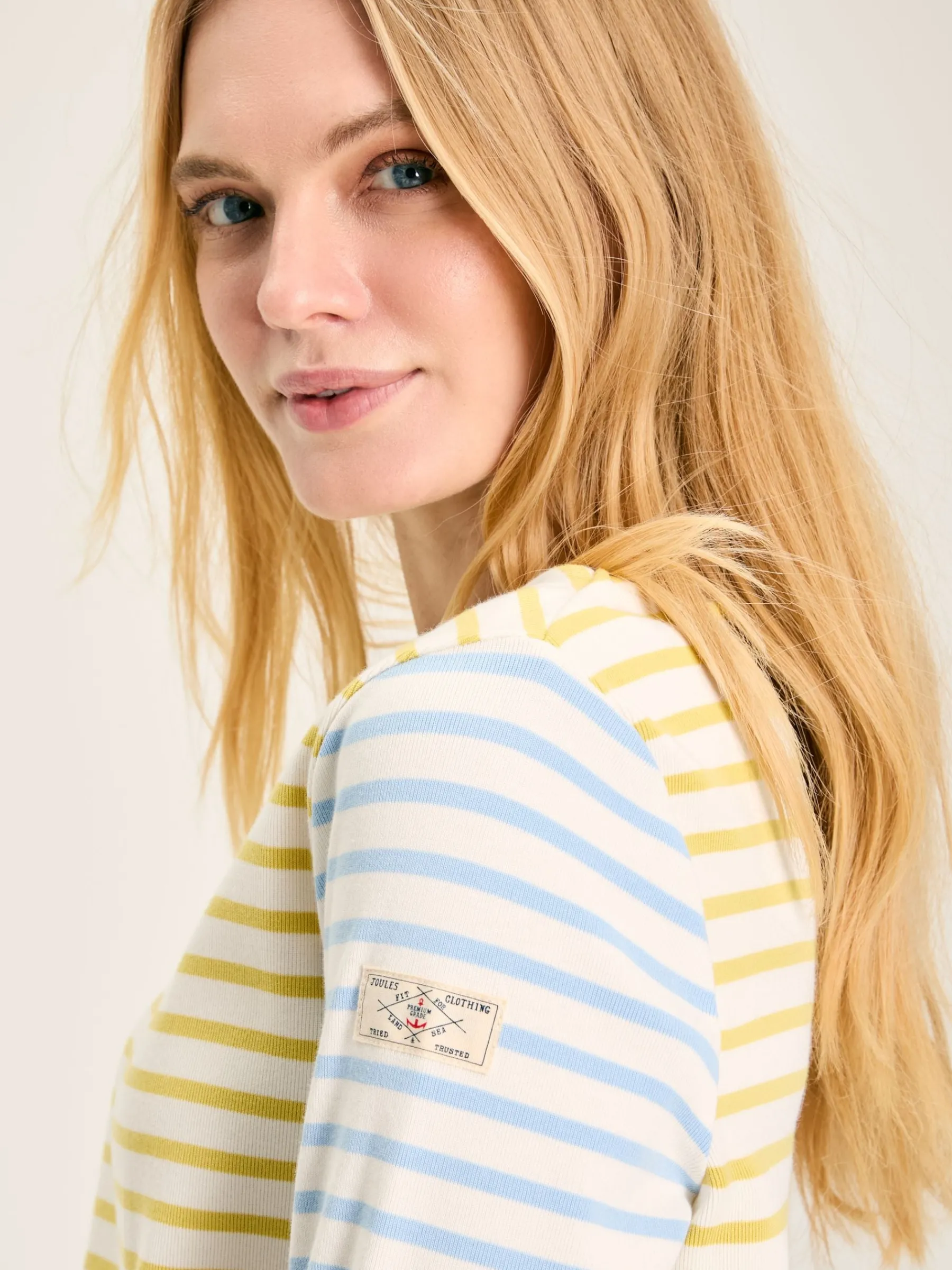 New Harbour Yellow & Blue Striped Boat Neck Breton Top<Joules Hot