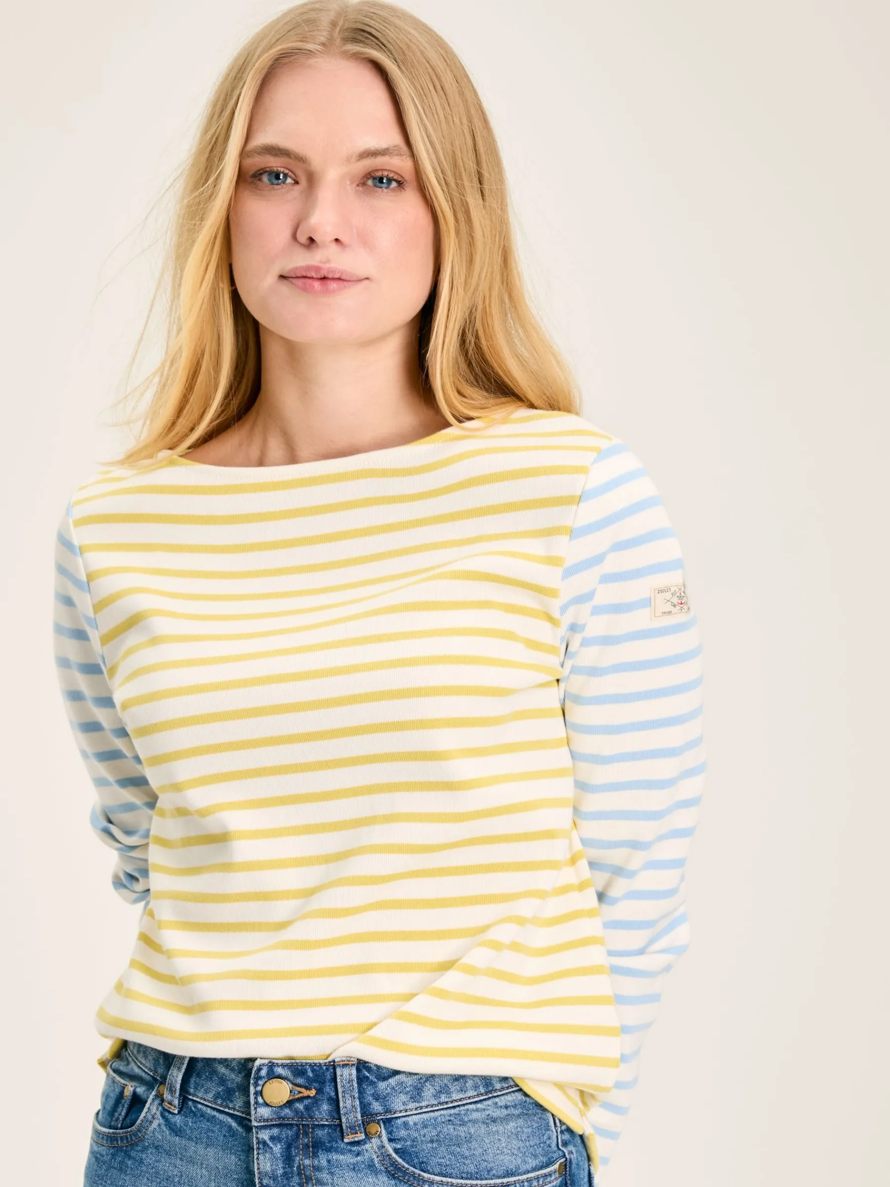 New Harbour Yellow & Blue Striped Boat Neck Breton Top<Joules Hot