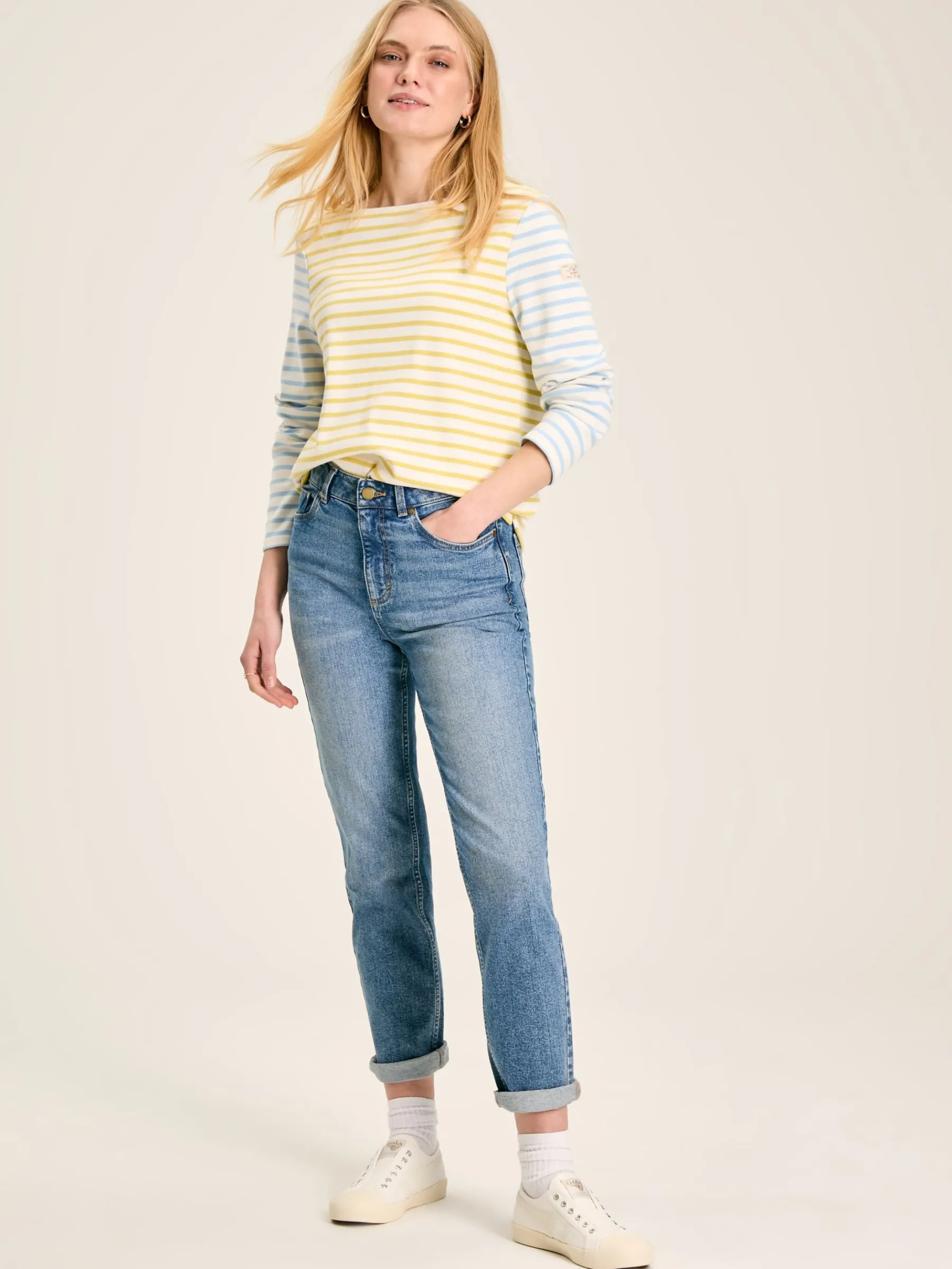 New Harbour Yellow & Blue Striped Boat Neck Breton Top<Joules Hot