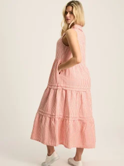 Ophelia Red & White Sleeveless Tiered Dress<Joules