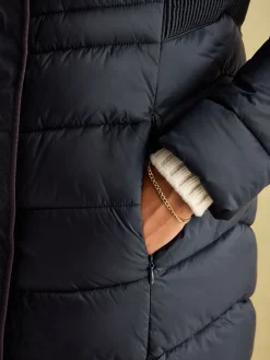 Pembury Navy Blue Showerproof Longline Padded Coat With Hood<Joules Sale