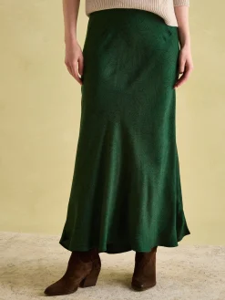 Penelope Green Paisley Satin Midi Skirt<Joules New
