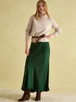 Penelope Green Paisley Satin Midi Skirt<Joules New