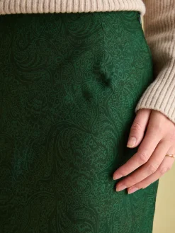Penelope Green Paisley Satin Midi Skirt<Joules New