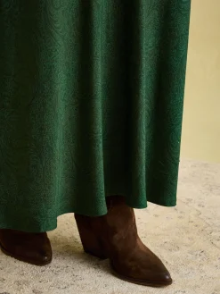 Penelope Green Paisley Satin Midi Skirt<Joules New