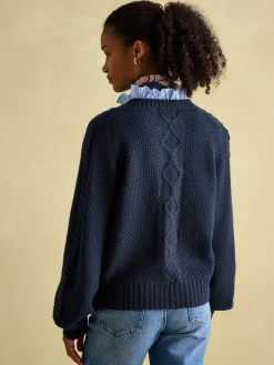 Rafferty Navy Blue Cable Knit Cardigan<Joules Sale