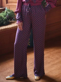 Red & Navy Satin Wide Leg Trousers<Joules Clearance
