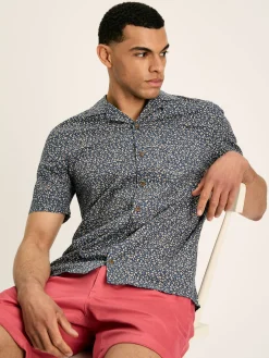 Revere Blue Floral Printed Short Sleeve Shirt<Joules Outlet