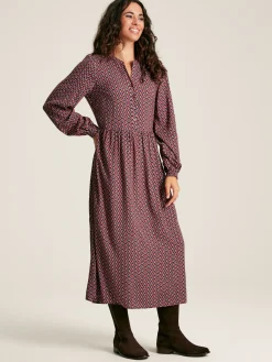 Robyn Burgundy Red Balloon Sleeve Midi Dress<Joules Sale