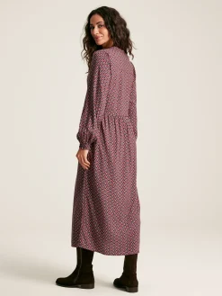 Robyn Burgundy Red Balloon Sleeve Midi Dress<Joules Sale