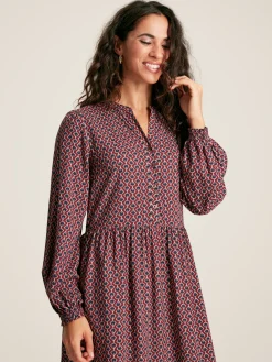 Robyn Burgundy Red Balloon Sleeve Midi Dress<Joules Sale