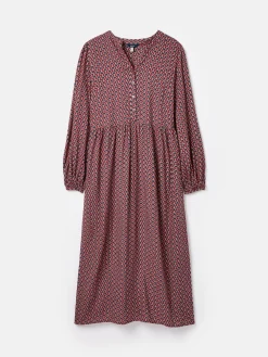 Robyn Burgundy Red Balloon Sleeve Midi Dress<Joules Sale