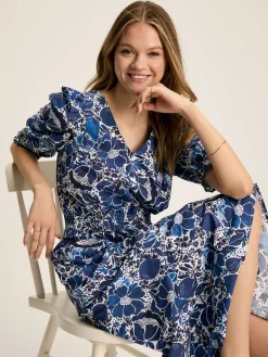 Rosalie Blue & White V-Neck Frill Dress<Joules Online