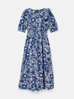 Rosalie Blue & White V-Neck Frill Dress<Joules Online