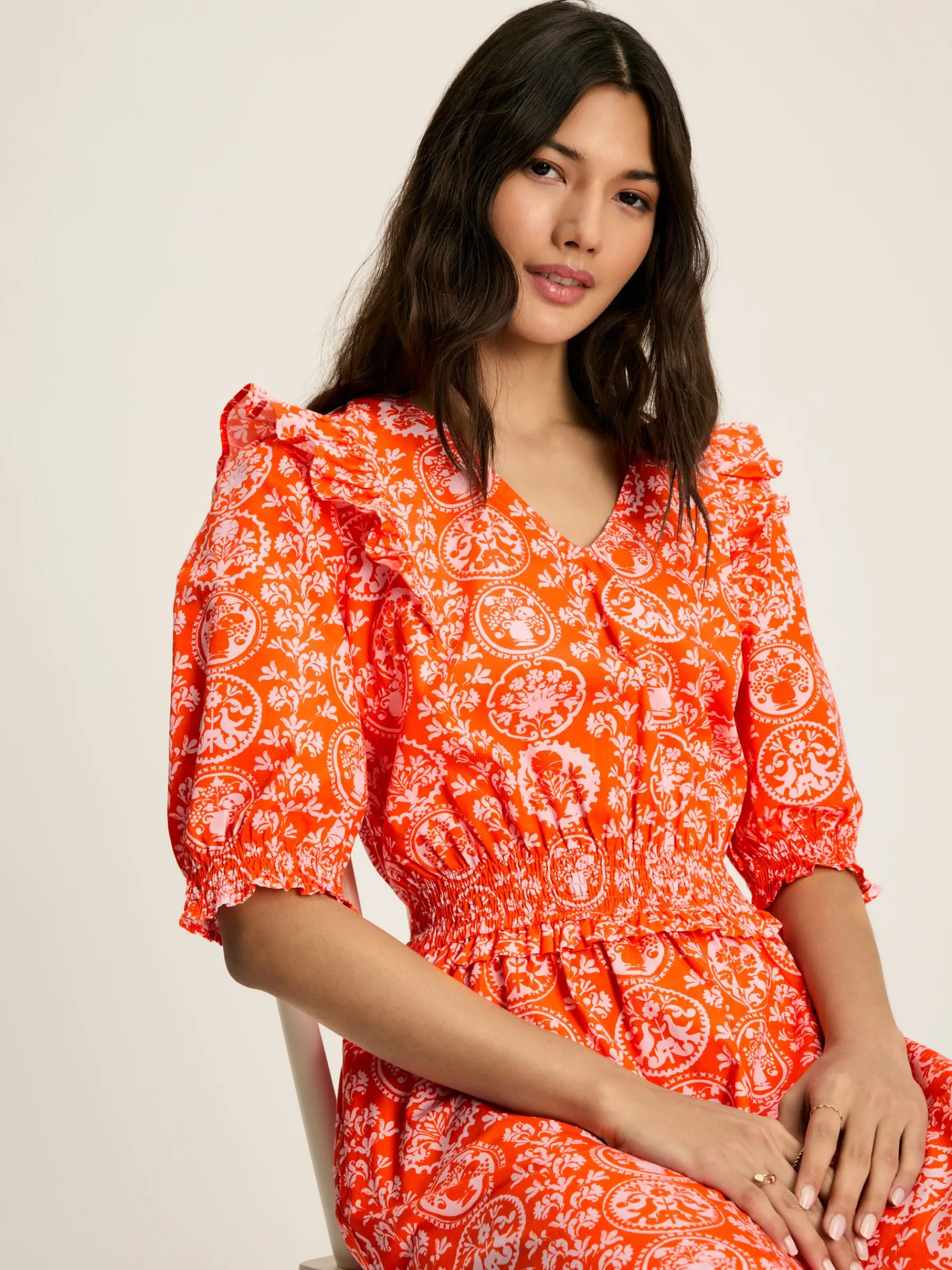 Rosalie V-Neck Frill Dress<Joules Sale