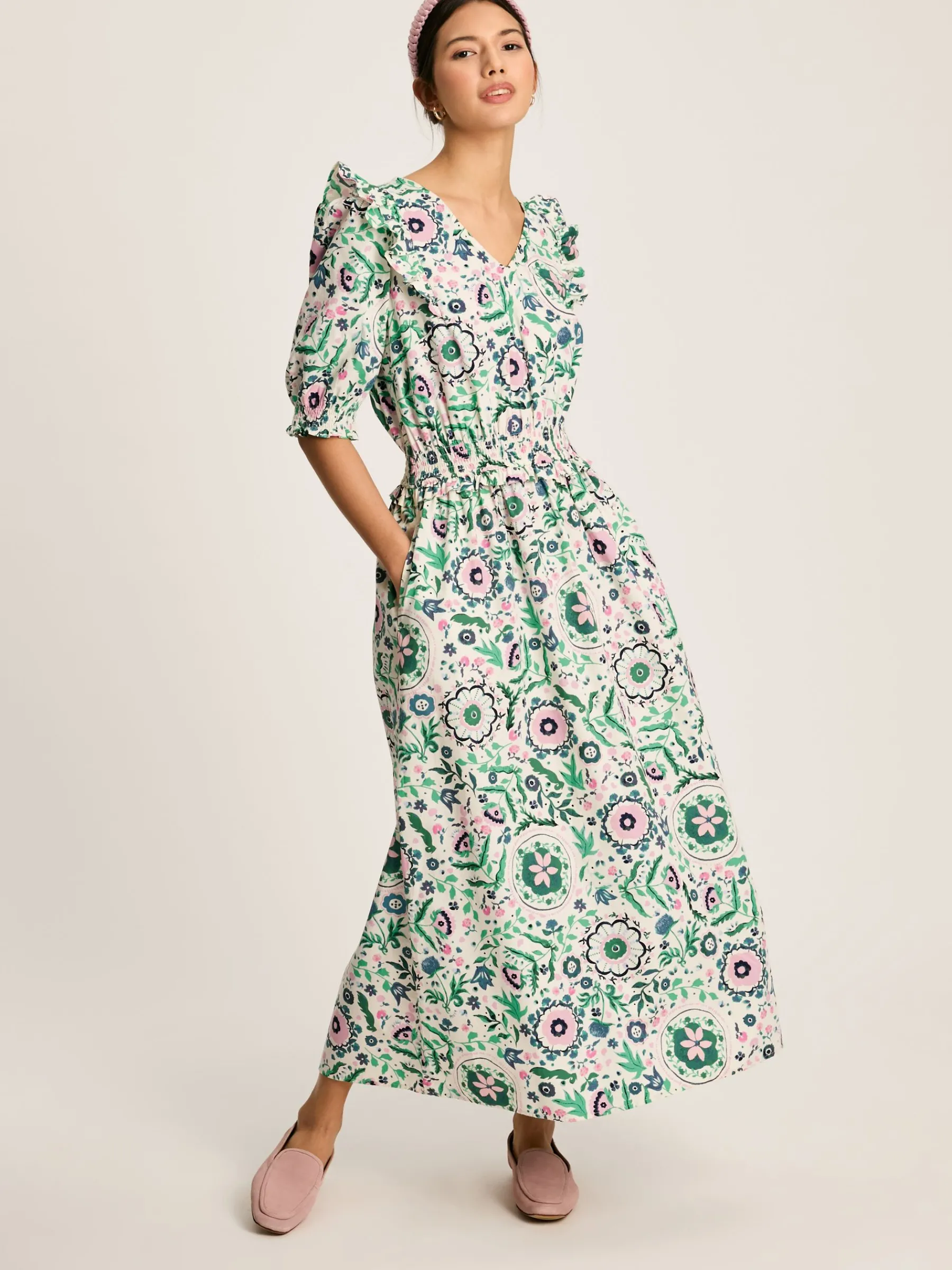Rosalie V-Neck Frill Dress<Joules Clearance