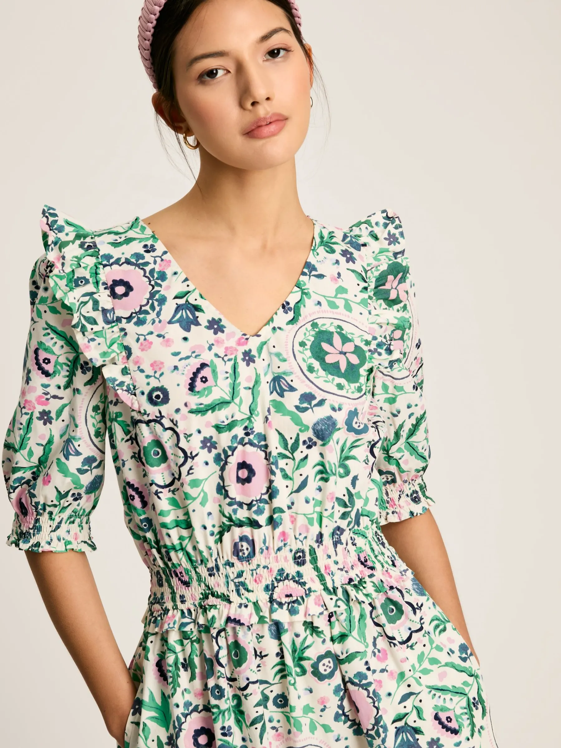 Rosalie V-Neck Frill Dress<Joules Clearance