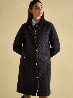 Rosewell Showerproof Longline Diamond Quilted Coat<Joules