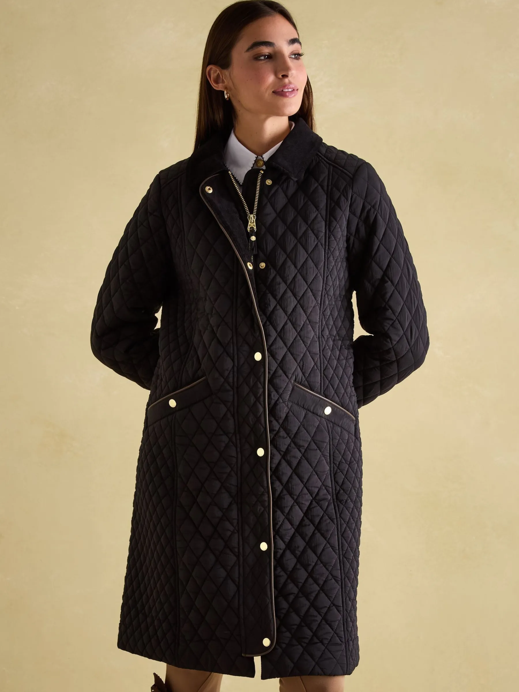 Rosewell Showerproof Longline Diamond Quilted Coat<Joules