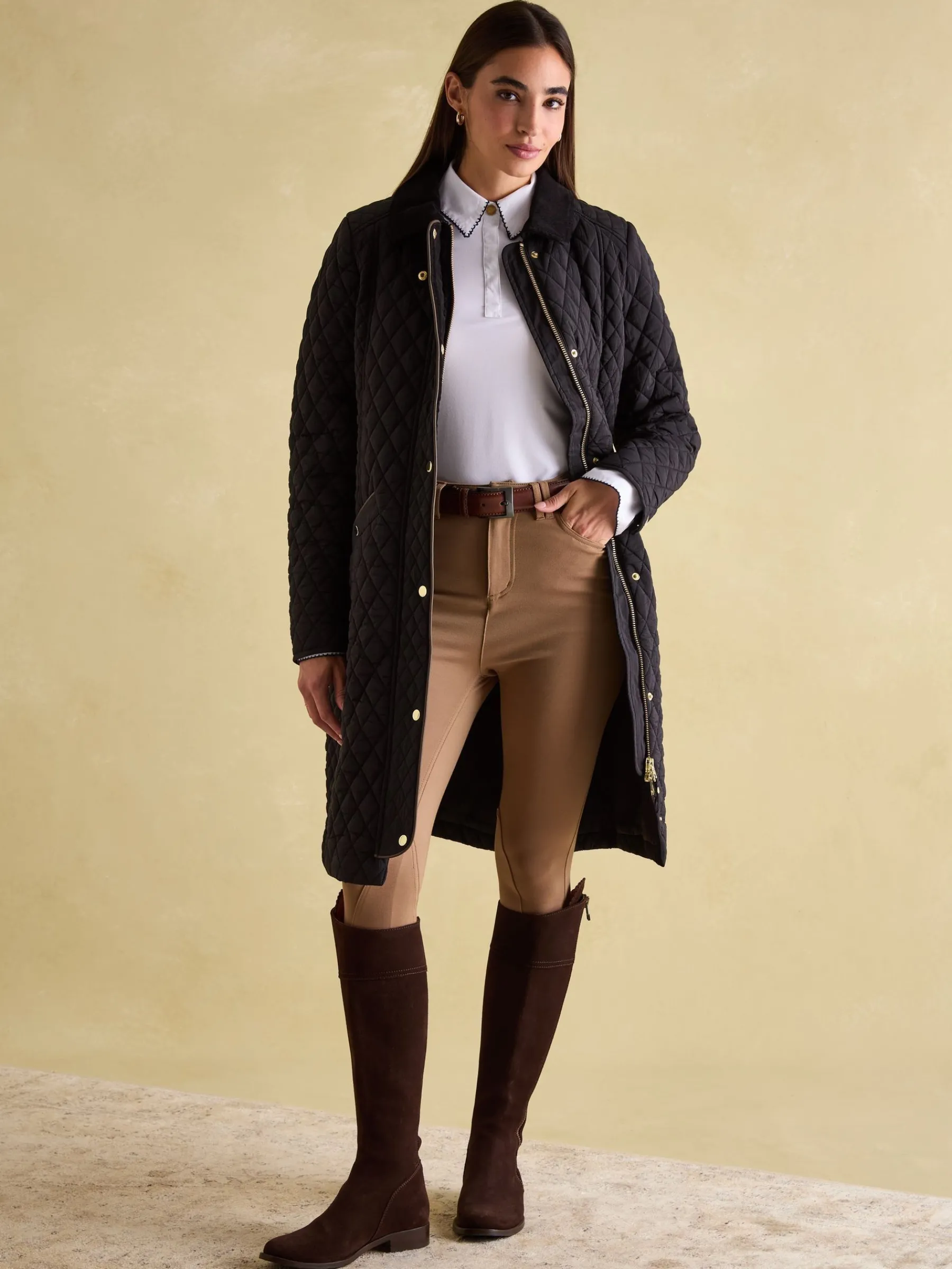Rosewell Showerproof Longline Diamond Quilted Coat<Joules