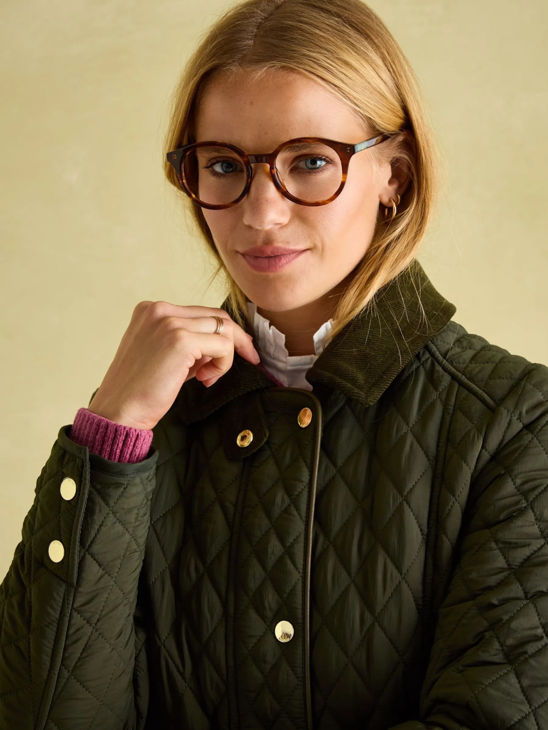 Rosewell Khaki Green Showerproof Longline Diamond Quilted Coat<Joules Outlet