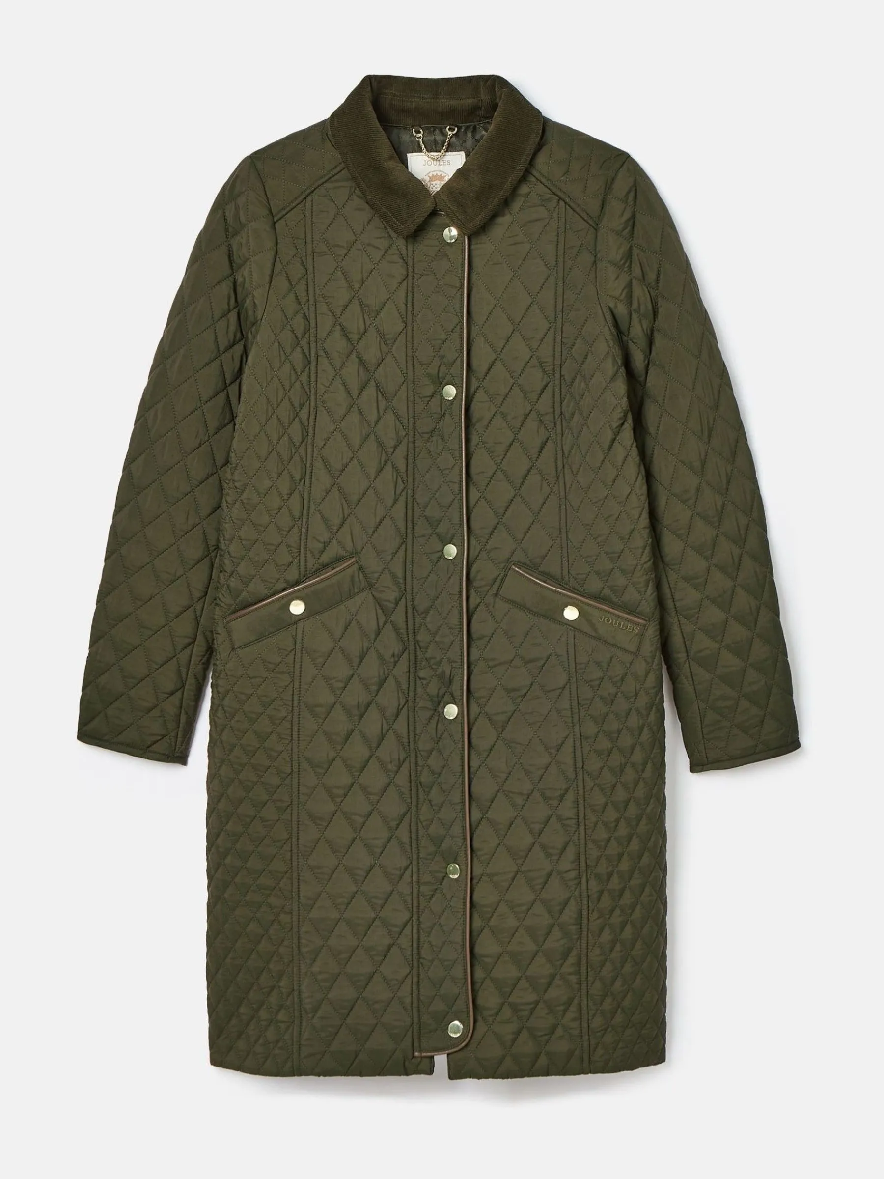 Rosewell Khaki Green Showerproof Longline Diamond Quilted Coat<Joules Outlet