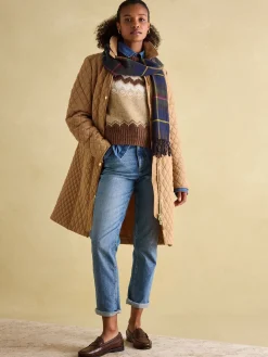 Rosewell Tan Brown Showerproof Longline Diamond Quilted Coat<Joules