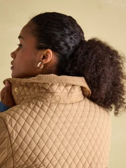 Rosewell Tan Brown Showerproof Longline Diamond Quilted Coat<Joules