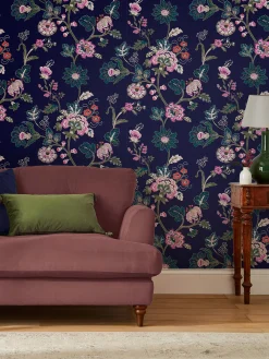 Royal Navy Vine Cottage Floral 10M Wallpaper<Joules