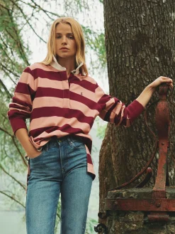 Sammie Pink & Red Striped Heavyweight Cotton Rugby Shirt<Joules Sale