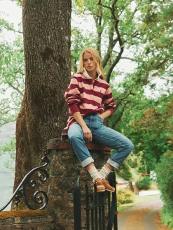 Sammie Pink & Red Striped Heavyweight Cotton Rugby Shirt<Joules Sale