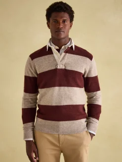 Seymour Burgundy & Cream Knitted Rugby Shirt<Joules Clearance