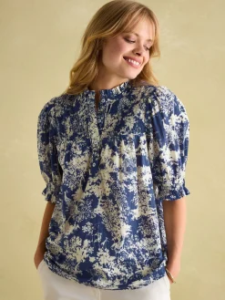 Silvia Frill Neck Smocked Blouse<Joules Sale