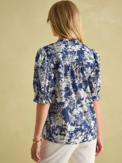 Silvia Frill Neck Smocked Blouse<Joules Sale