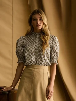 Silvia Frill Neck Smocked Blouse<Joules Best