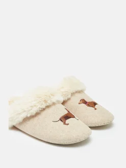 Slippet Luxe Natural Dachshund Embroided Slippers<Joules Clearance