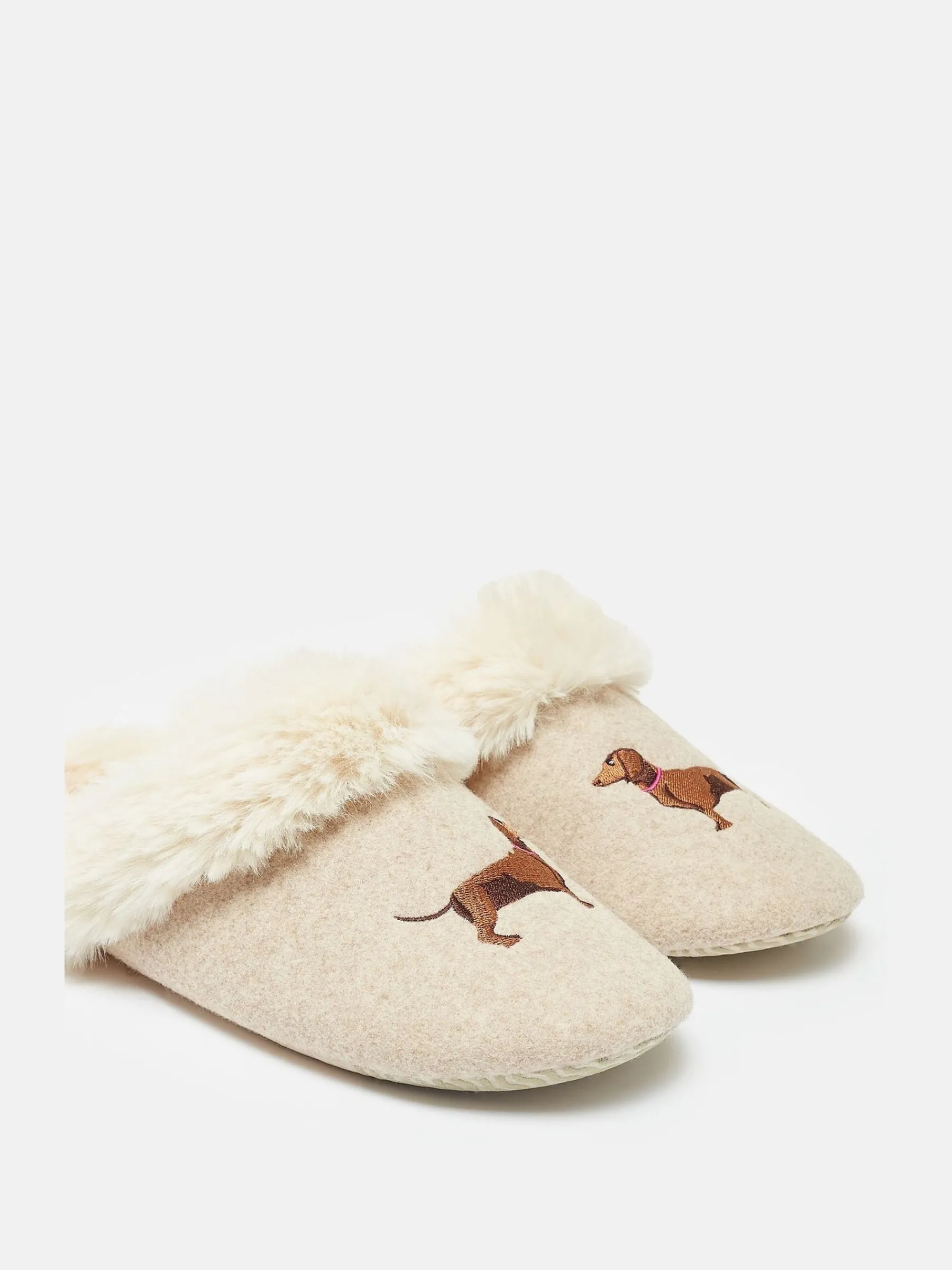 Slippet Luxe Natural Dachshund Embroided Slippers<Joules Clearance