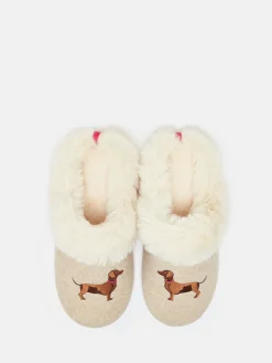 Slippet Luxe Natural Dachshund Embroided Slippers<Joules Clearance